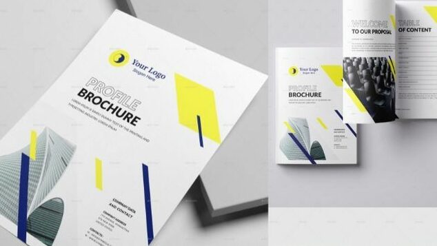 exemple de brochure, bleue et jaune